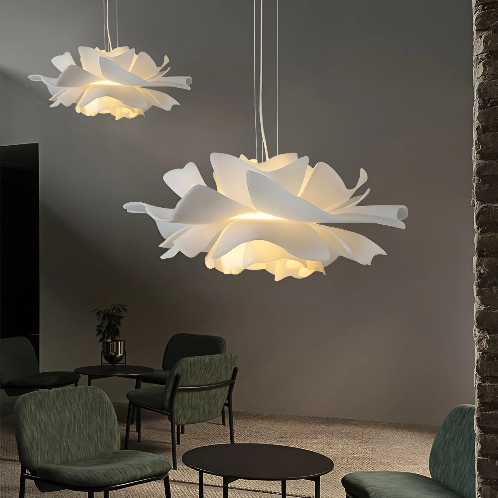 Stunning Unique Modern Creative White Pendant Elegant Light in the Shape of Flower for Living Room, Bedroom, Home