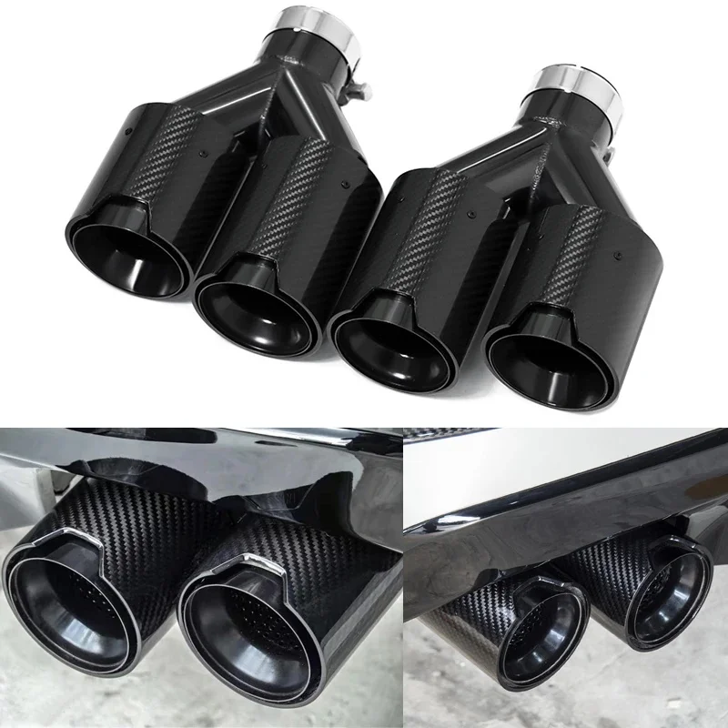 Quad Carbon Fiber Edelstahl Auspuff Spitze Für BMW Universal Für M Leistung Auspuff Tipps End Rohre Endrohr Schalldämpfer Tipps