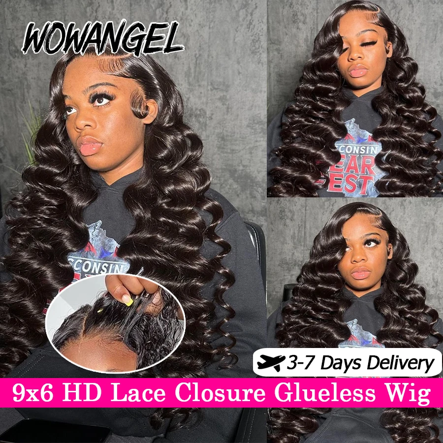 34in Loose Wave Wigs Glueless Wig Human Hair Pre Cut 9x6 HD Lace Closure Wigs Melt Skins Wear & Go Curly Wig Remy Brazilian Hair