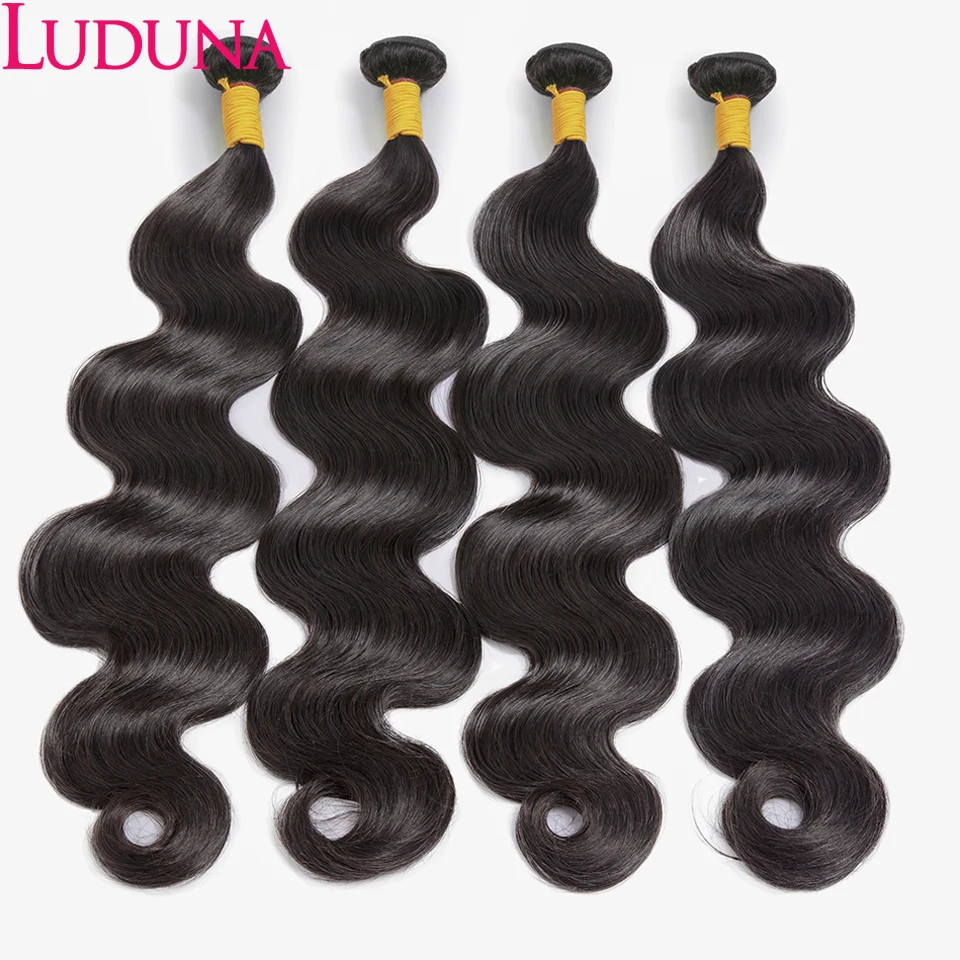 Luduna Human Hair Body Wave Bundles Malaysian Human Hair Extension Natural Body Weave Bundles 1/3/4 Pcs Double Weft Hair Bundles