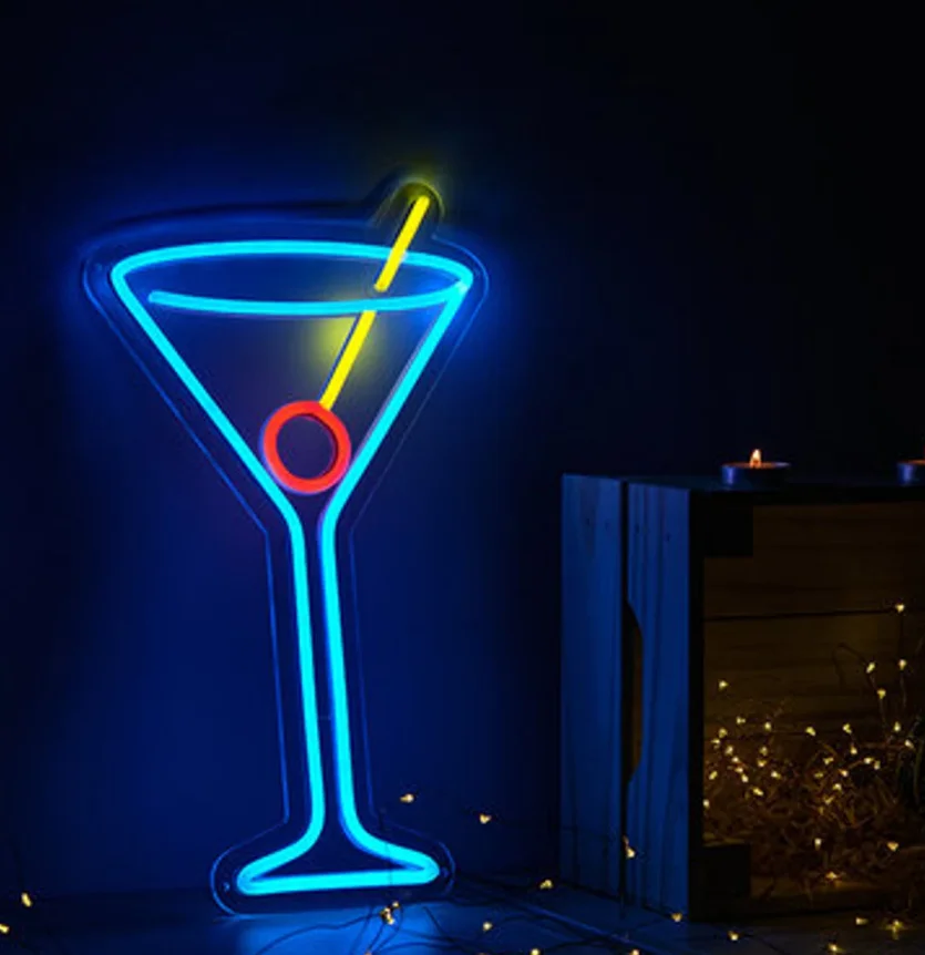 

Hot Sale Martini Wine Neon Sign with Acrylic Plate LED Neon Light House Decor Party Bar Pub Neon Decor