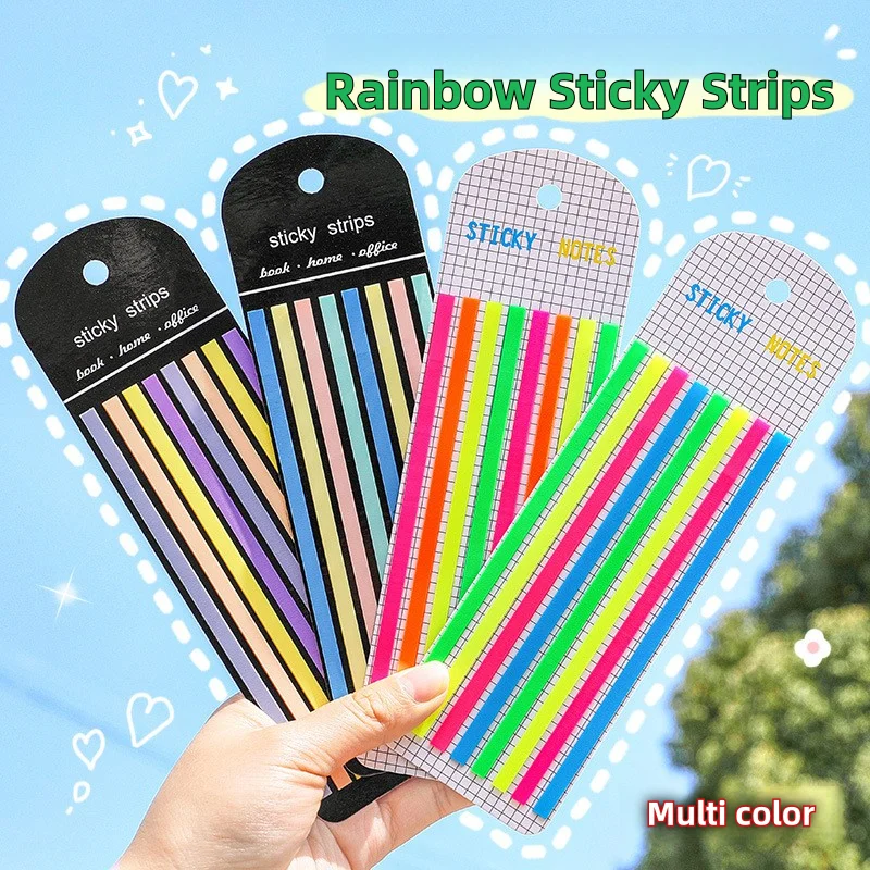 160Sheets Color Stickers Transparent Fluorescent Index Tabs Flags Sticky Note Strap Posted It Stationery School Office Supplies