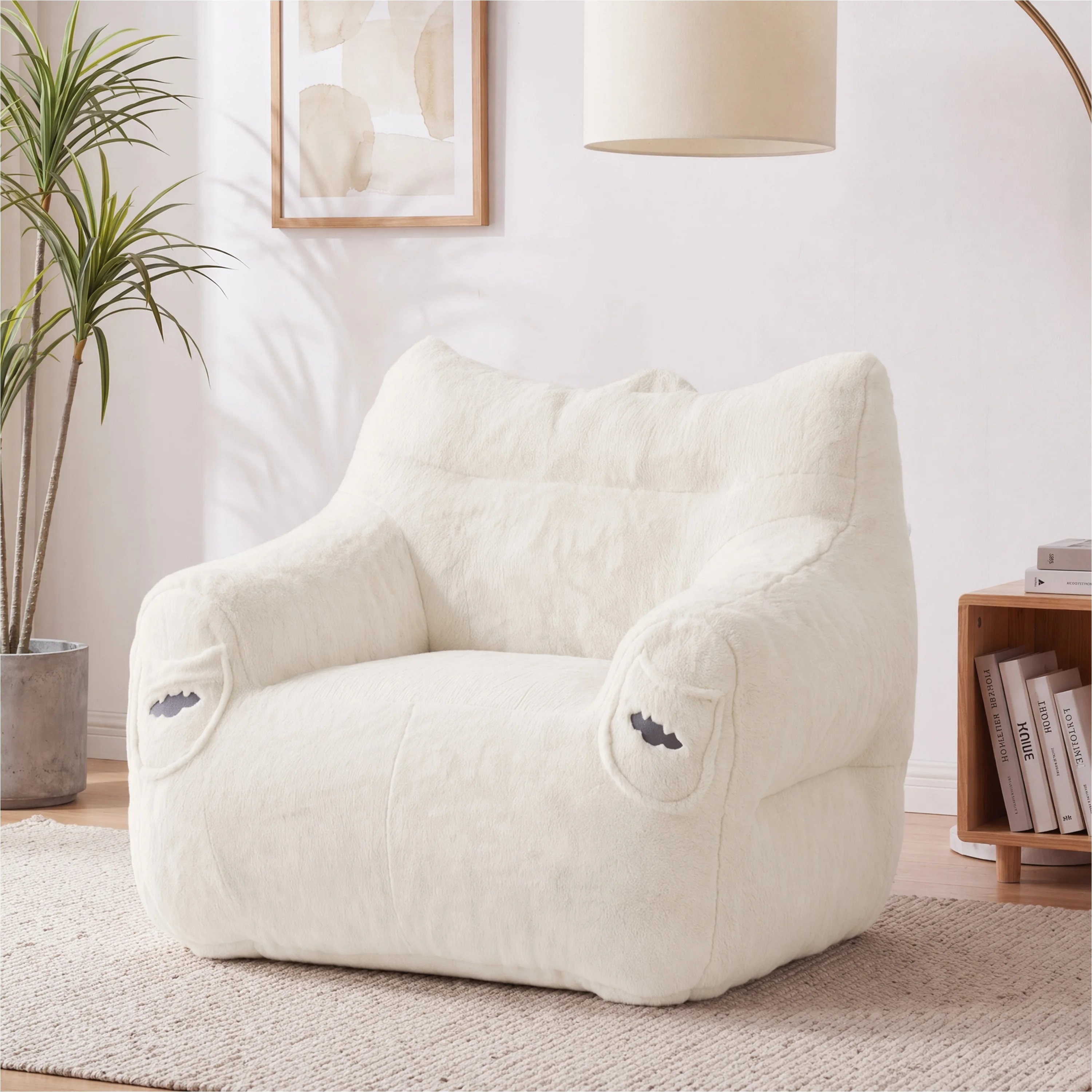 Oversized Corduroy Bean Bag Chair Ergonomic High Back Sofa with Side Pocket & Handle - High Resilience Foam Floor Armchair for Living Room Bedroom