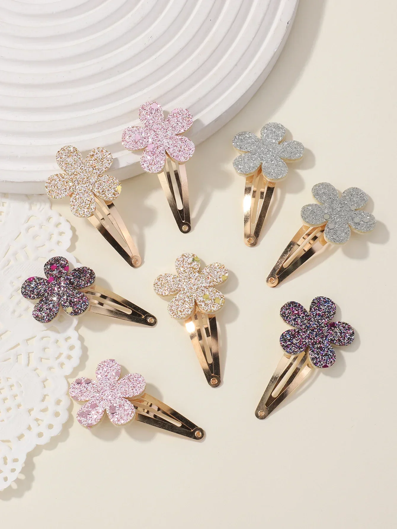 8 sztuk moda brokat tęczowy kwiat królik BB ręcznie robione spinki do włosów dla śliczne dziewczyny spinki do włosów Barrettes nakrycia głowy akcesoria do włosów — zdjęcie 2