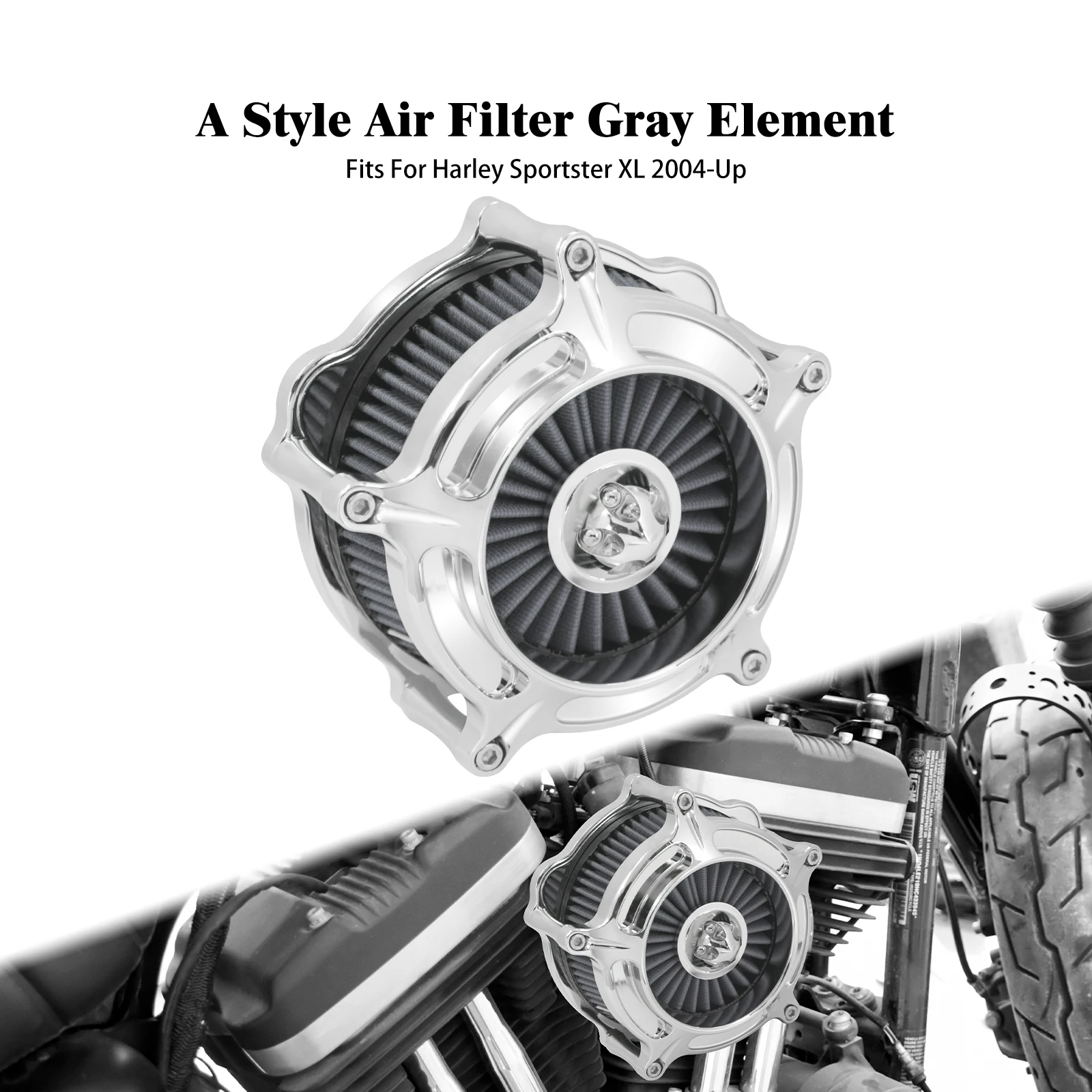 

Motorcycle High Flow Chrome Spike Air Cleaner Gray Intake Filter For Harley Sportster 48 72 883 2004-2022 US Stock Fast Shipping