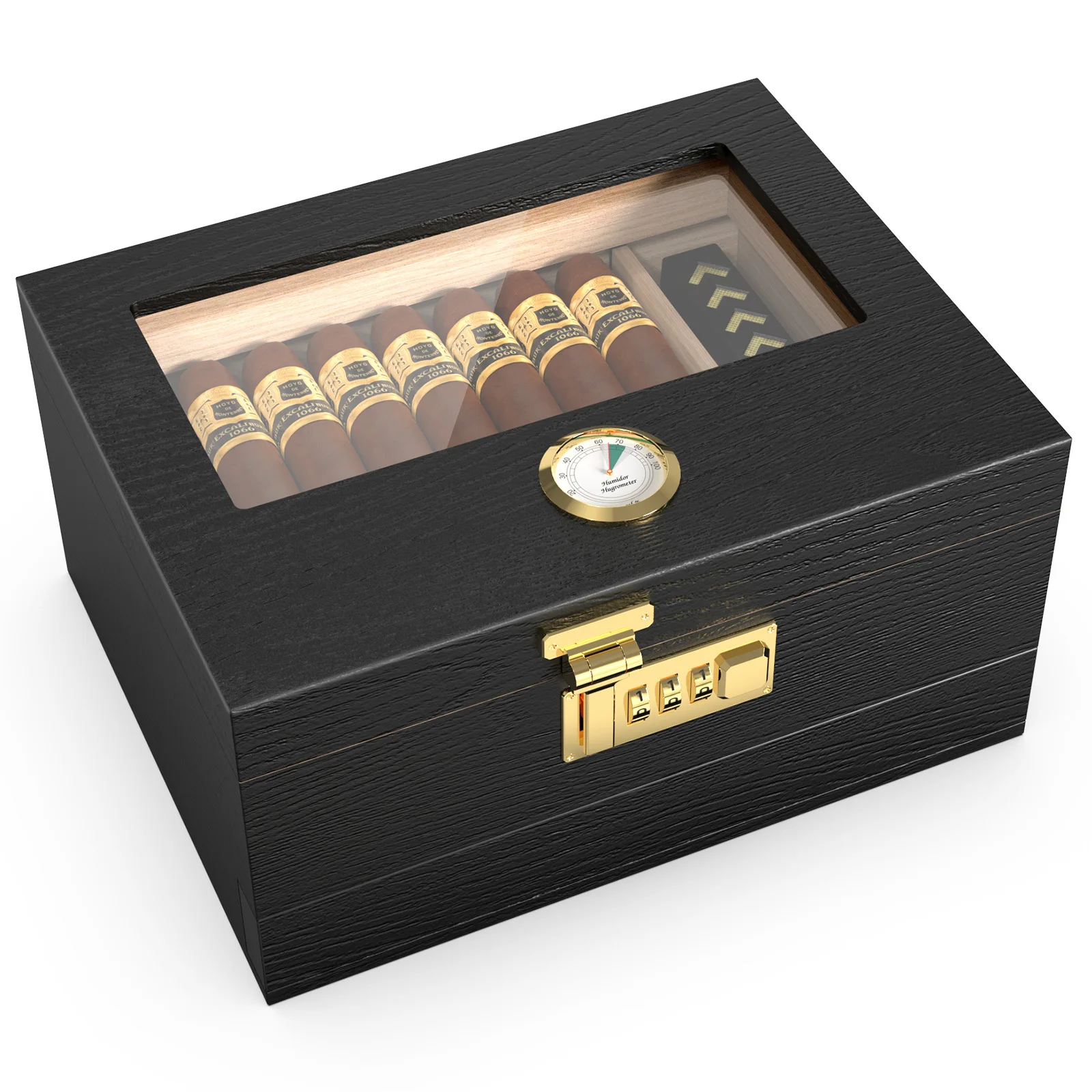 

Дорожный увлажнитель для сигар Box с увлажнитель с гигрометром 25-50pcs Емкость кедрового деревянного шкафа портативные аксессуары для курения