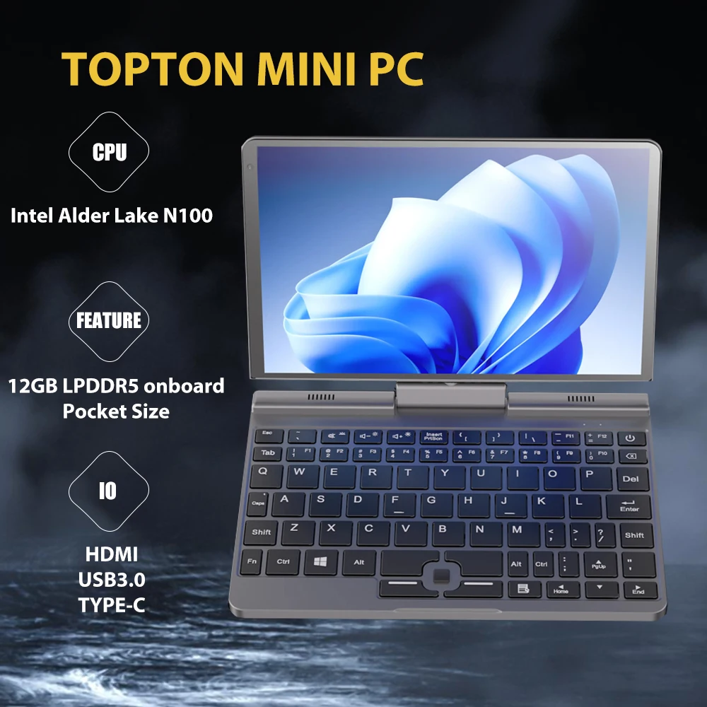 

8" Touch Screen Laptop 12th Gen Intel Alder Lake N100 Processor Pocket Laptops 12G DDR5 Windows 11 Notebook Tablet PC 2 in 1