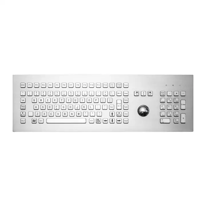 

106 Keys Front Panel Mount Industrial Metal Stainless Steel Keyboard With Trackball And Number Keypad