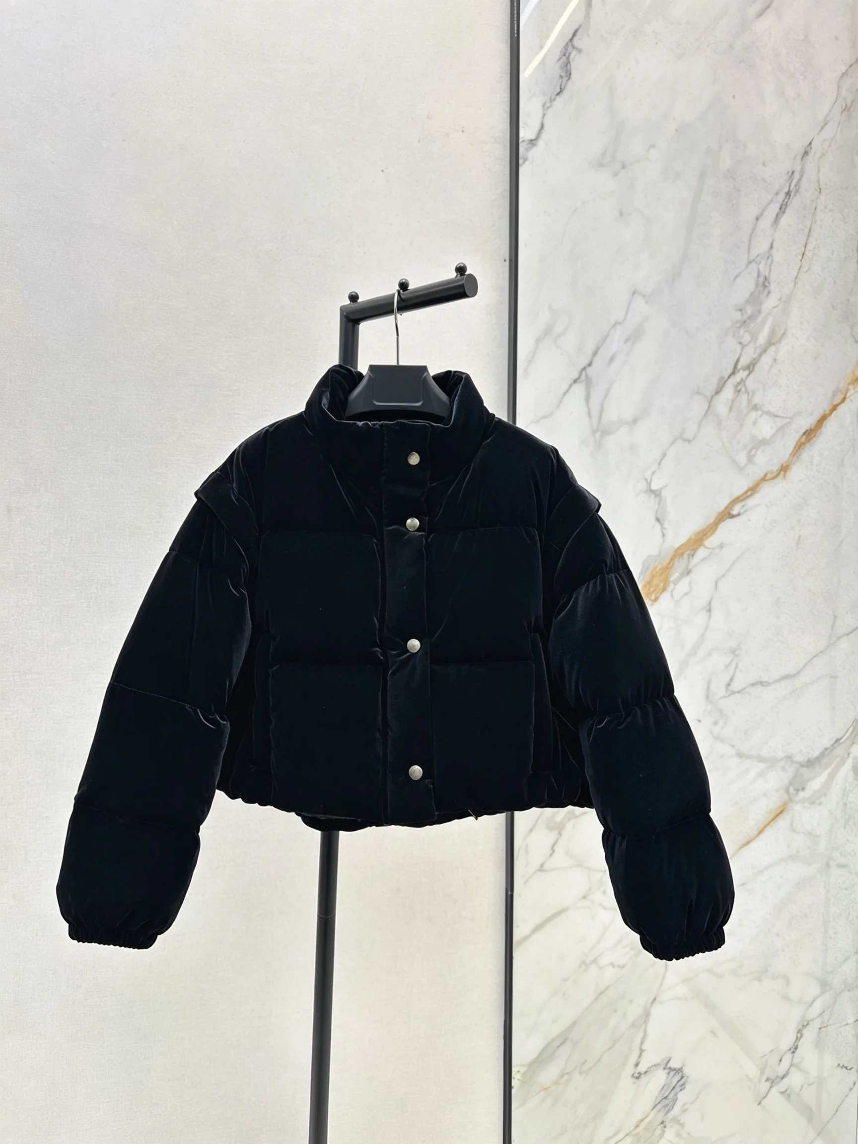 2026 Women Autumn Winter Velvet Stand Collar Cropped Puffer Jacket ZX5702