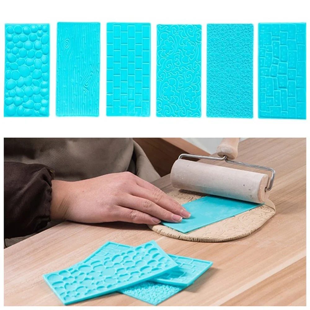 Outils de texture d'art de poterie, moules en plastique et argile polymère, dispositif de gaufrage d'argile de poterie douce, motif d'arbre/impression murale en céramique 6 pièces