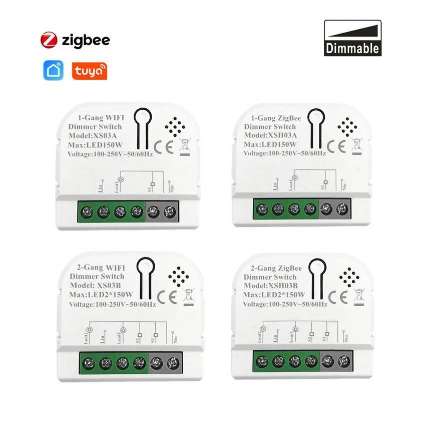 Tuya Smart Zigbee Dimmer Switch Module 1/2 Gang With Neutral 2 Way Wireless Control Works With Alexa Google 100-240V Automation