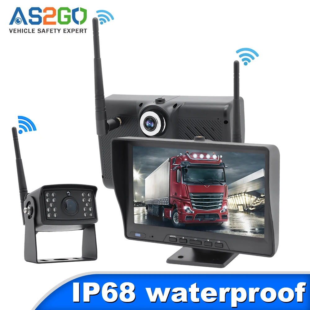 Wireless AHD 1080P Backup Camera System with 7 Inch Monitor IP68 Waterproof Night Vision and Reverse Guide Line for Car Truck RV