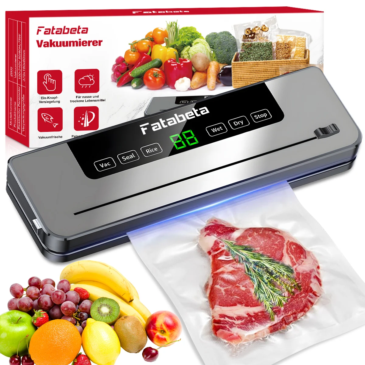 Scelleuse sous vide avec 20 sacs - Scellage puissant 80KPA pour aliments secs et humides, système de conservation des aliments automatique, compact et rapide