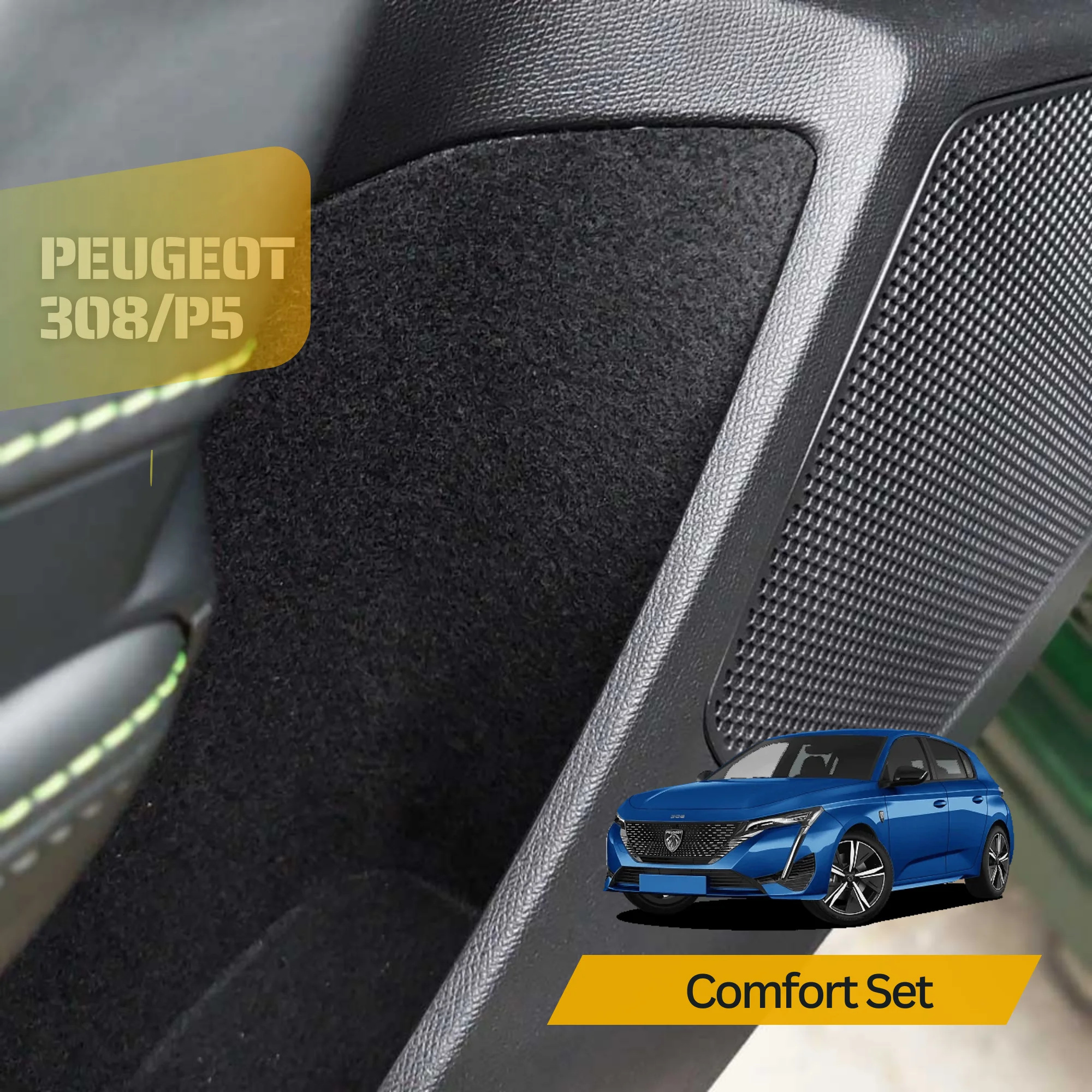 Comfort Set for Peugeot 308/P5 , Storage Compartments Anti-Vibration Sound Insulation Coating,Insulation Felt,Self-Fit Cut