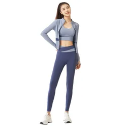 Conjunto de Yoga de 3 uds., ropa de yoga para gimnasio y Fitness para mujer, abrigos, sujetador y mallas moldeadoras, conjunto de Fitness para correr, chándal para mujer