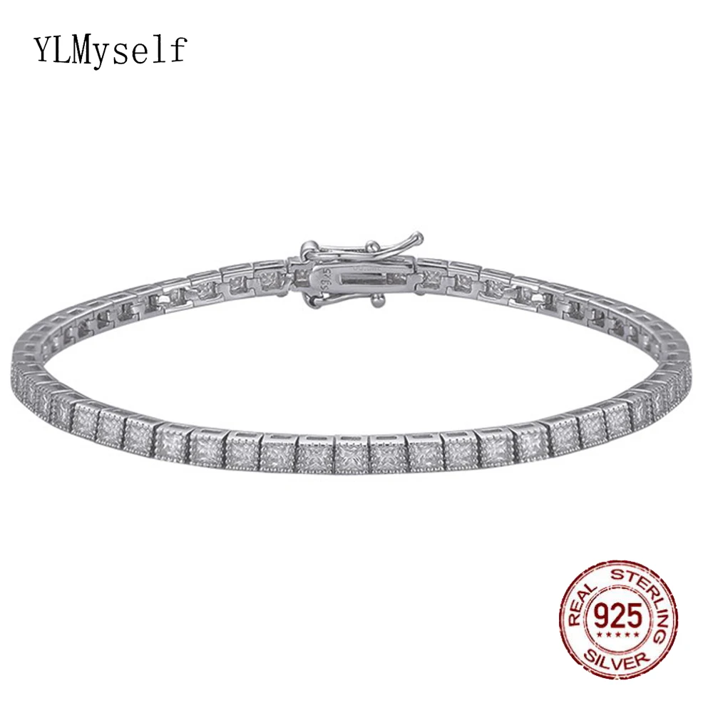 

YLMyself Теннисный браслет из стерлингового серебра 925 пробы, изящная штабелируемая цепочка 1,5*1,5 мм/2*2 мм, цвет D, свадебные украшения для женщин