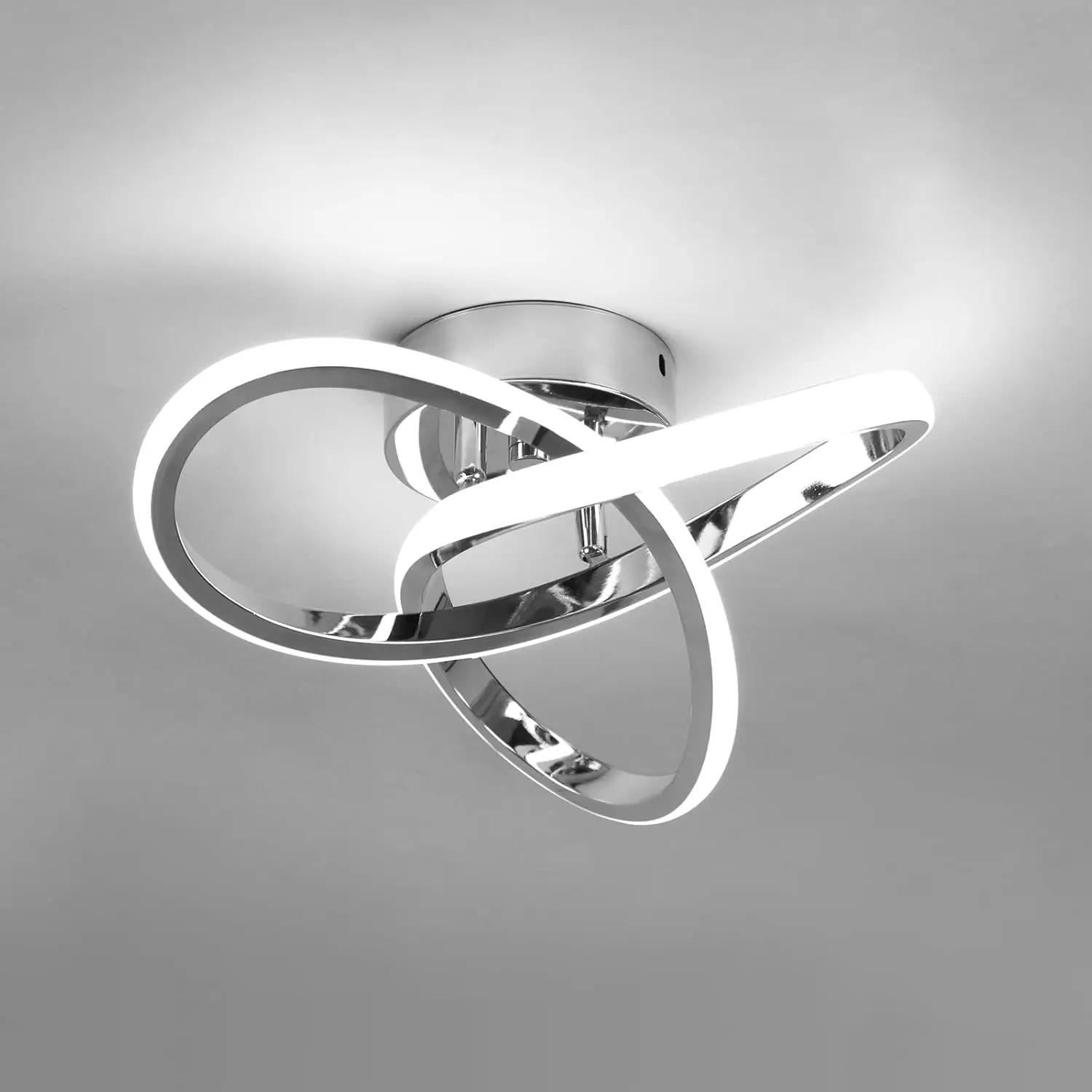 Gebogene LED-Deckenleuchte aus Chrom, Deckenleuchte für Flur, Küche, Wohnzimmer, 25 cm, 22 W,