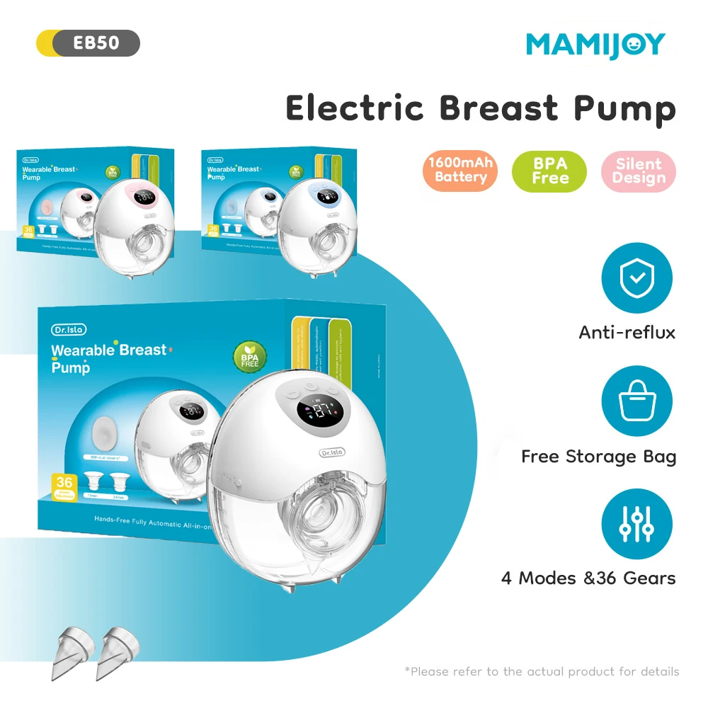 

MAMIJOY Wearable Electric Breast Pump Hands Free 4 Modes 36 Suction Levels Breast Pumps Milk Collector with 19/24mm Flange EB50