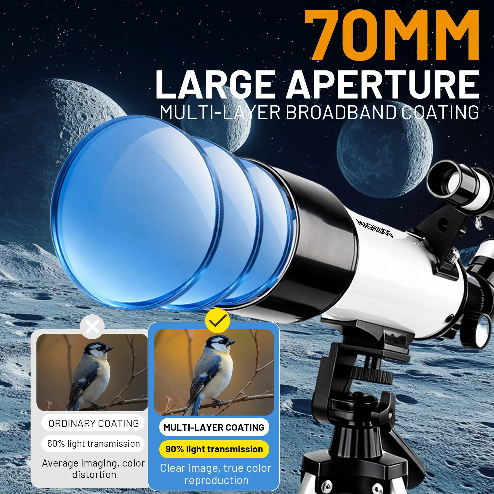 120x Professional Refracting Astronomical Telescope 70mm Large Objective Lens For Adults Beginners Star Moon Observation