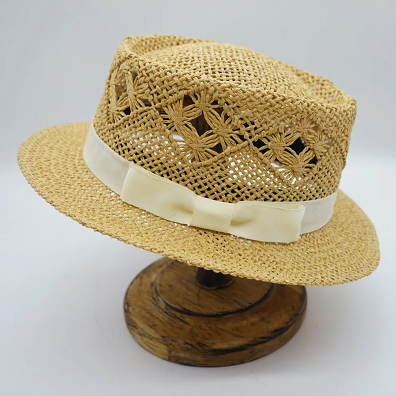 

Short Brim Summer Fedora Hat French Style Canotier Hats Summer Straw Sun Hat Band Pattern Boater Hat Shade Derby Western Fedoras