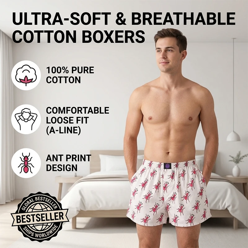 MMELONGENA 100% Cotton Men's Aro Pants Cash Print Boxer Shorts Relaxed Fit Soft Tag Free Summer Holiday Indoor Casual Wear