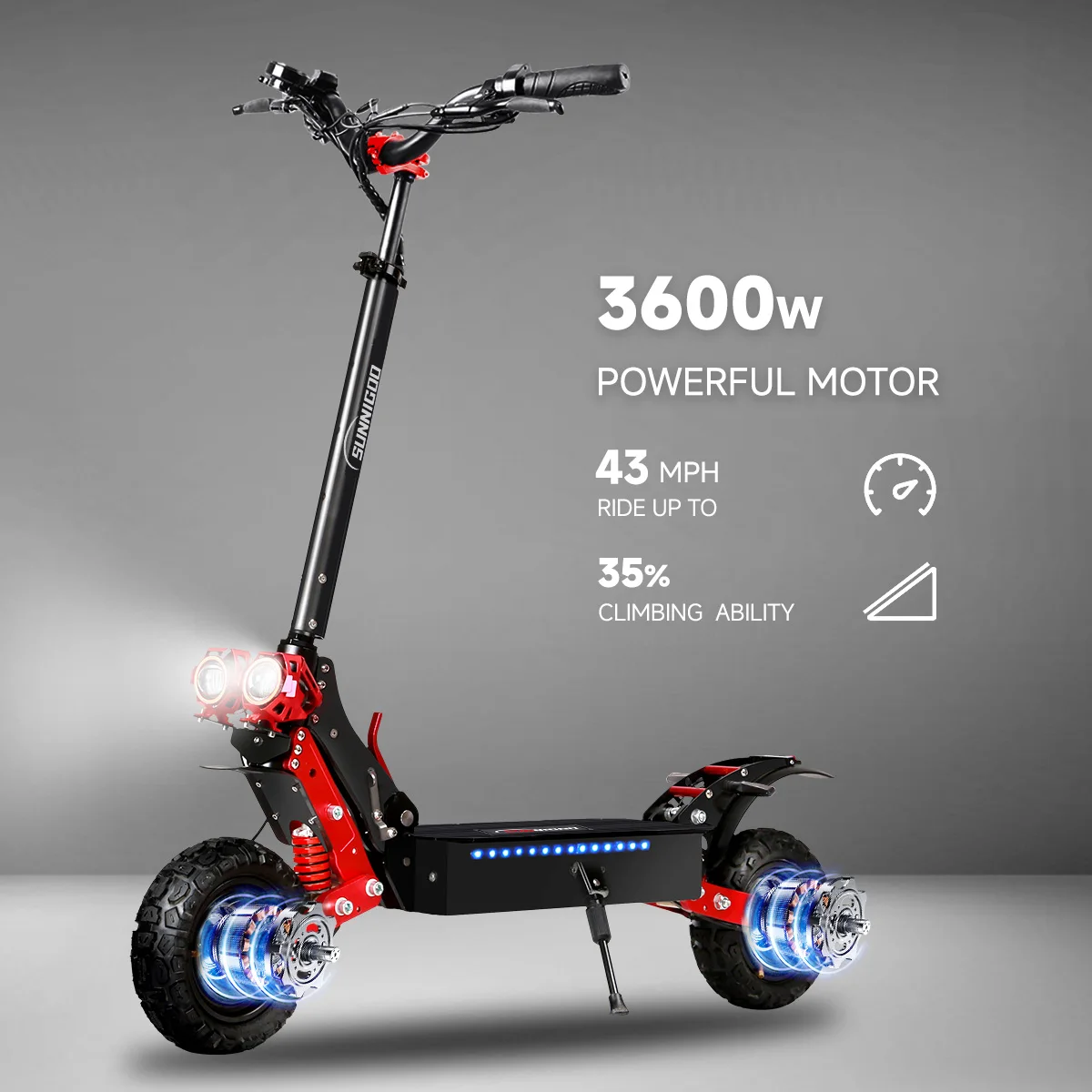 Sunnigoo 3600W Dual Motor Elektrische Scooter Off Load 11Inch Scooter 48V 21ah Max Kilometerstand 31-37mijl Opvouwbare Elektrische Scooter