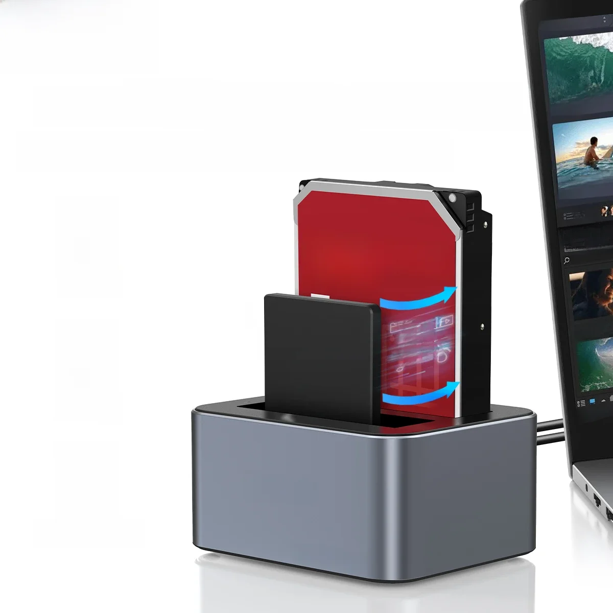 ORICO Aluminiowa dwupieszeniowa stacja dysku twardego typu C 10 Gb/s z klonem offline Obudowa dysku twardego 2,5/3,5 cala Silniejsze rozpraszanie ciepła — zdjęcie produktu 7