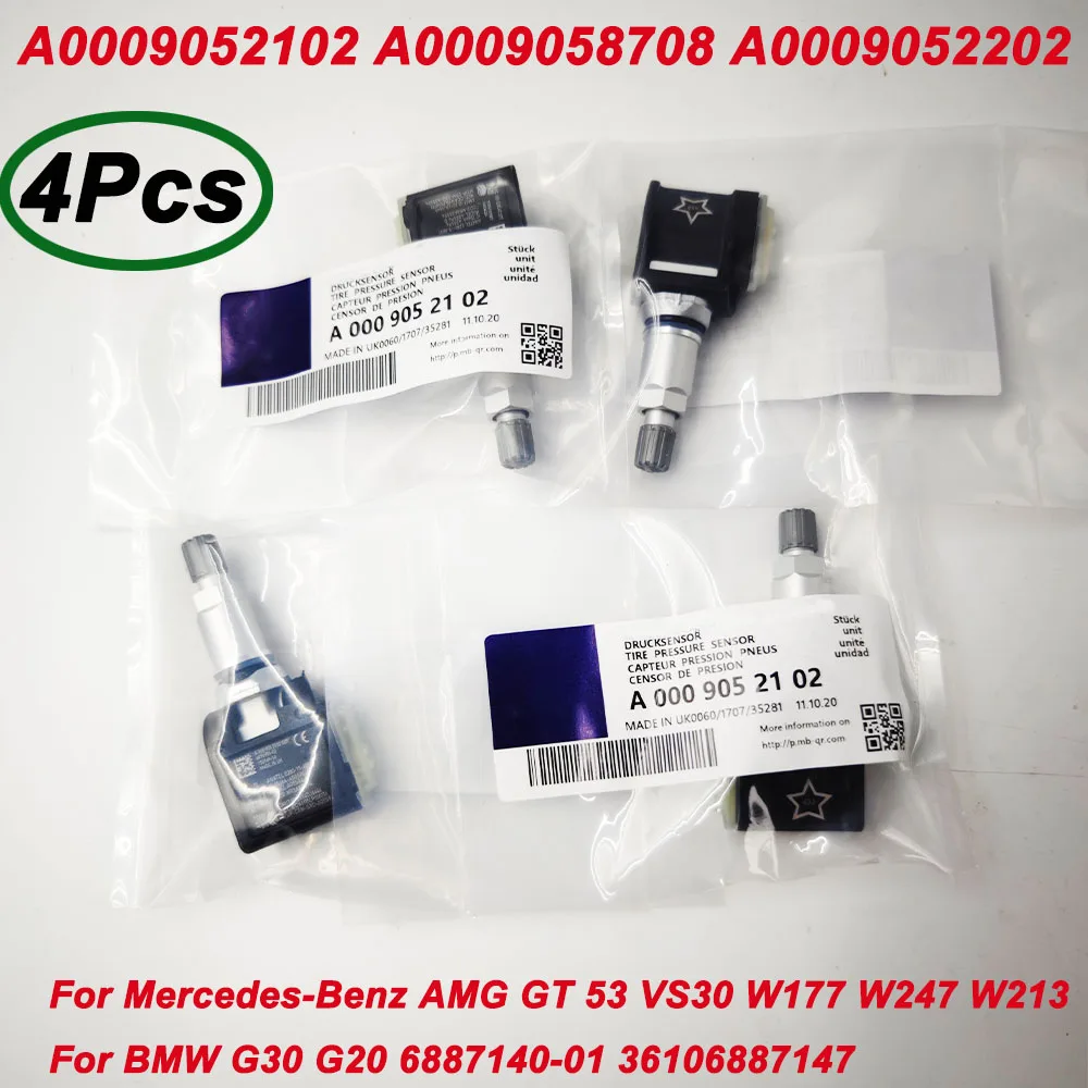 

4 шт. Датчик давления в шинах TPMS 433 МГц A 0009052102 Для Mercedes-Benz VS30 W177 W247 W213 B-MW G30 G20 6887140 -01 36106887147