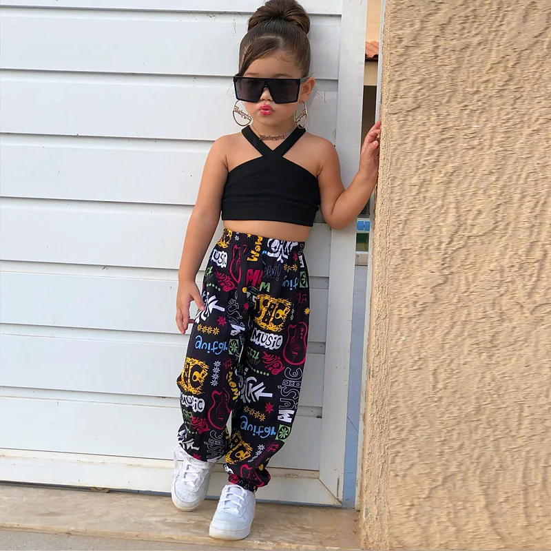 1-8Years Kids Girls Summer Clothes Sets Sleeveless Cross Crop Tops+Loose Casual Pants Baby Children Girl Beach Holiday Clothing