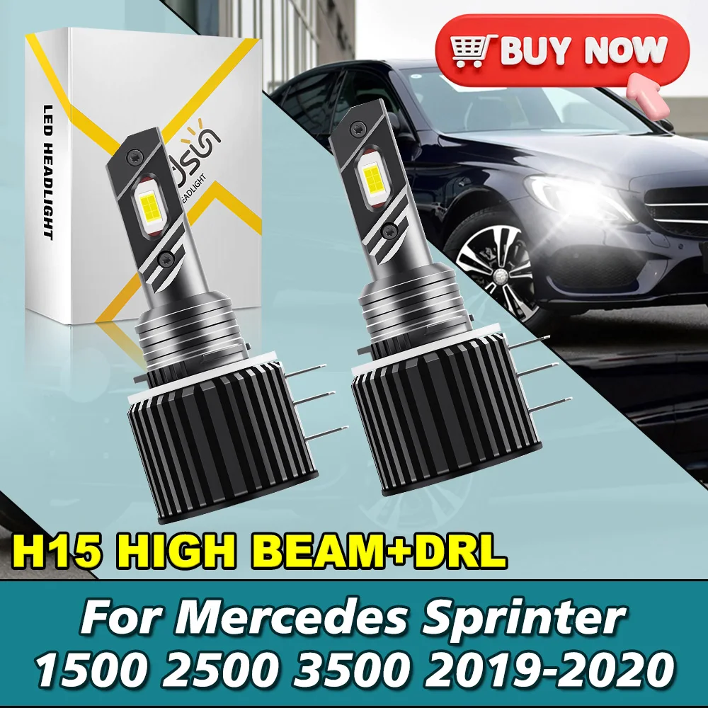 

For Mercedes Sprinter 1500 2500 3500 2019-2020 LED Headlights H15 High Beam+Daytime Running Lighting 6000K White 2PCS