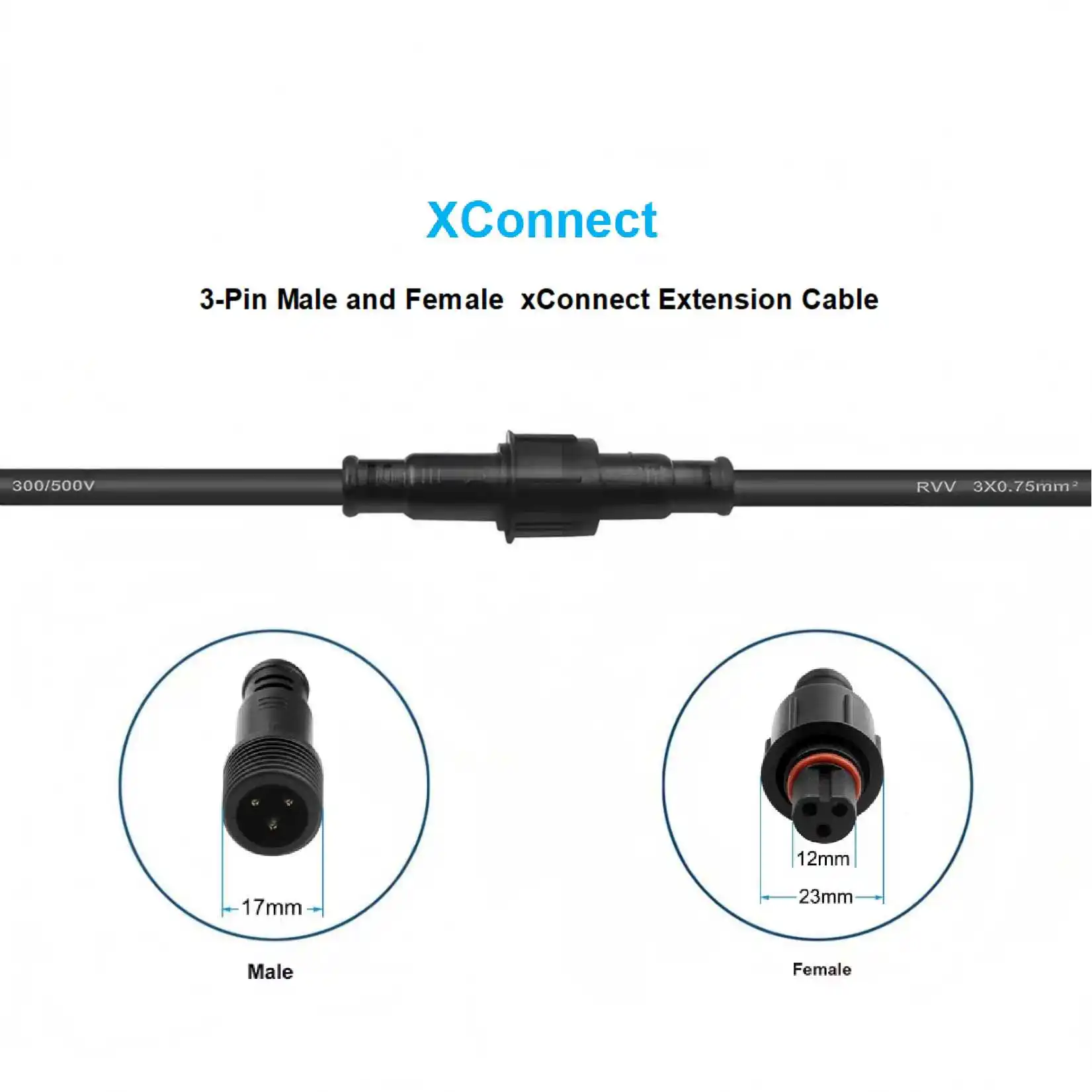xConnect Extension Cable, with Male and Female LED Connector， X-Connector Waterproof Extension Cable Wire，IP67 for WS2811 Flood