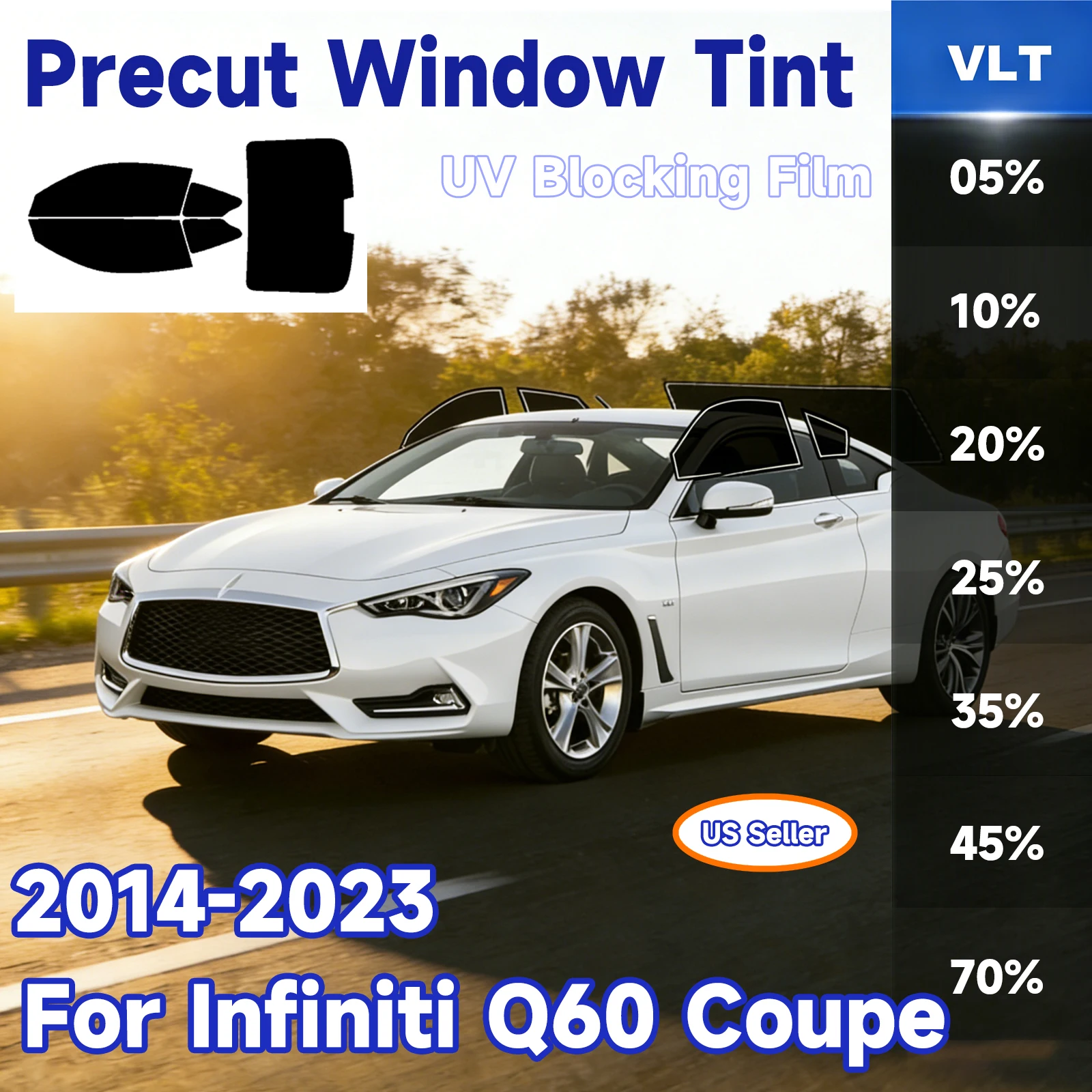 

Тонировочная пленка для окон автомобиля на заказ для Infiniti Q60 Coupe 2014-2023, автоаксессуары, защитная пленка для всех сторон, включая лобовое стекло, солнцезащитная.