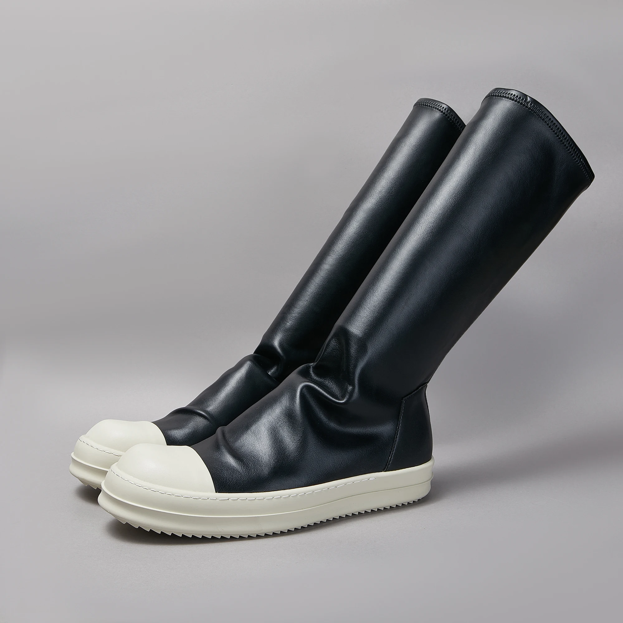 

Brand Luxury Designer Shoes Elastic Sheep Print Microfiber Leather Mid-calf Boots Fits Men's And Women's Classic Black Boots