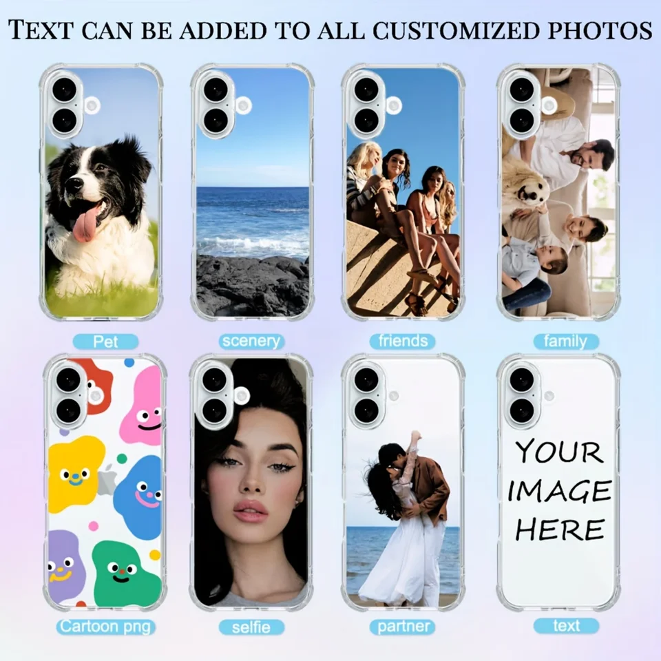 Funda transparente a prueba de golpes para iPhone 11 12 13 14 15 16 17 18 Pro XS Max 8 7 Plus Mini XR Air 16e 17e, personalizable con fotos de mascotas 6