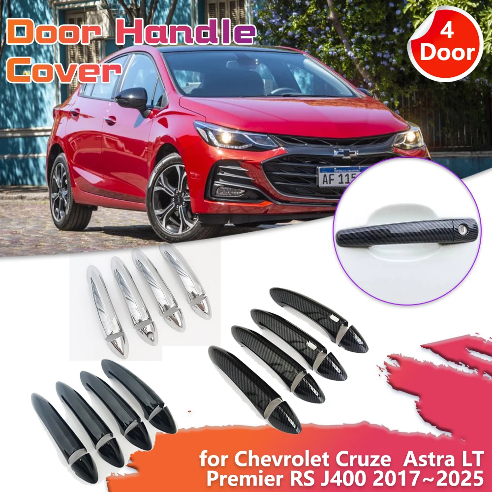 Car Door Handle Cover for Chevrolet Cruze Astra LT Premier RS J400 2017~2025 Carbon Fiber Black Sticker Trim Scratch Accessories