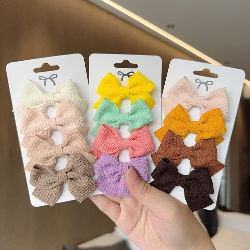 4PCS Soft Cotton Bow Hairpin Girl Sweet Plaid Design Hairpin Color Block Delicate Hairgripe Barrettes Kawaii Child Accessories