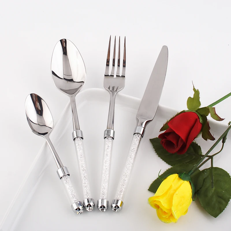 

4 pcs Crystal Luxury Cutlery Set Handmake Knife Fork Spoon Stainless Steel Tableware Elegant Dinnerware Kitchen Hotel Utensils