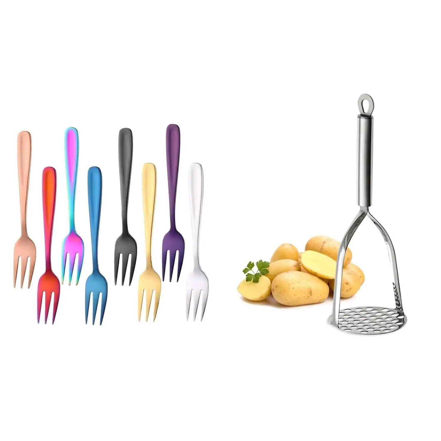 

Salad Forks, Stainless Forks & Potato Masher, Mashed Potato Masher, Dinner Forks, Appetizer Forks Dessert Fork(9 Pcs)