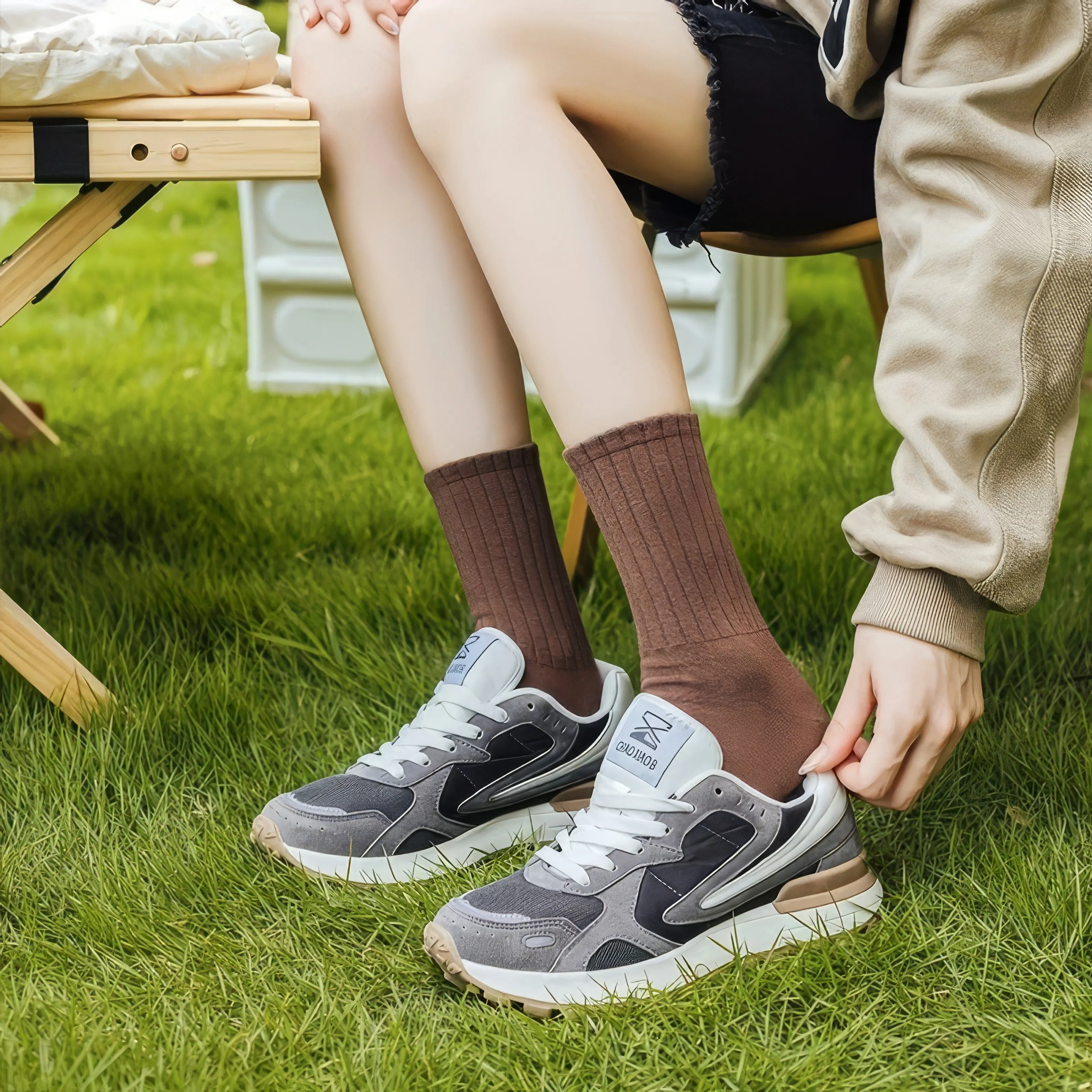 18 pares de calcetines gruesos de color caqui para otoño e invierno, con tela elástica gruesa para antideslizantes, adecuados para todas las estaciones
