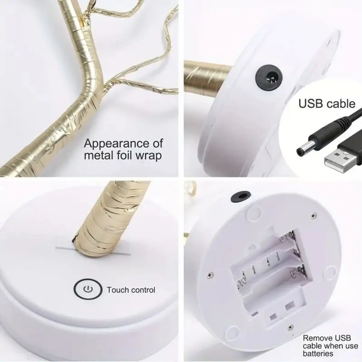 1pc 72LED With Golden Leaf Touch Tree Light, Night Light, Battery Box USB Christmas Decorative Light (excluding Battery)