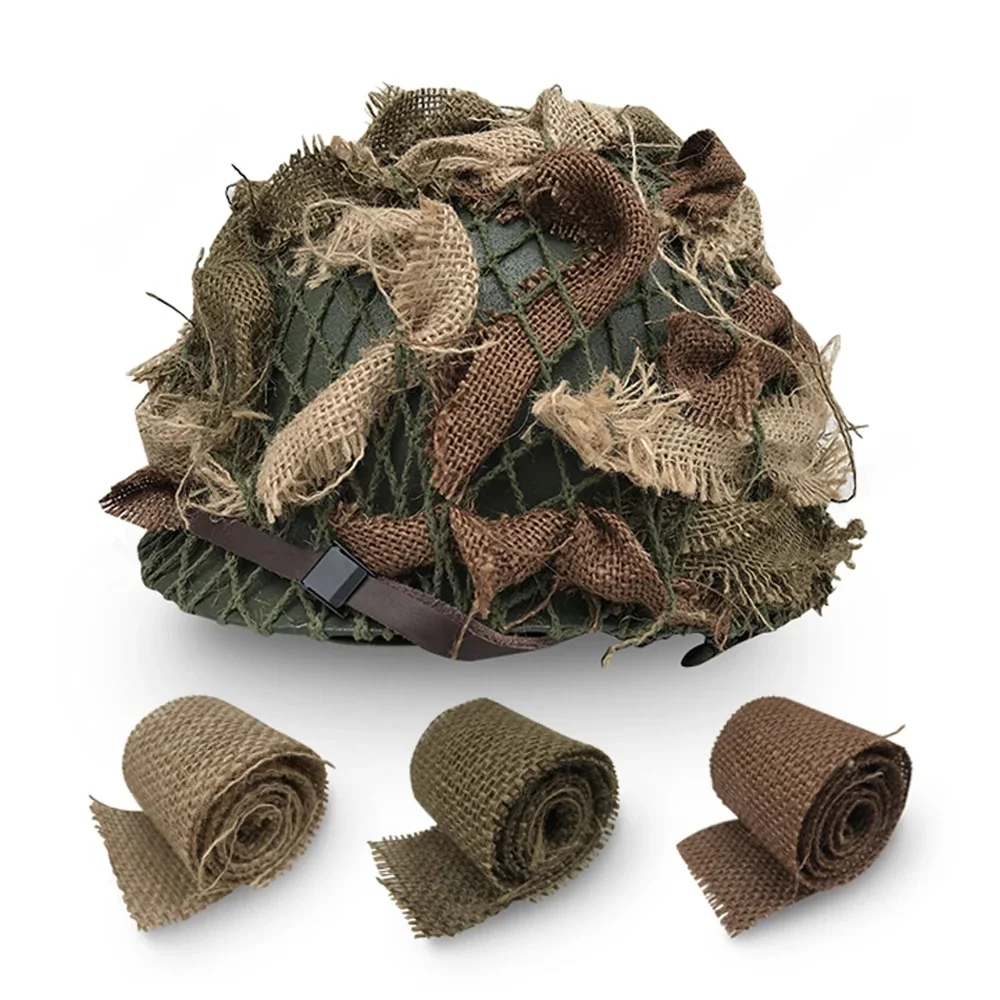 Casque de Camouflage bandes de toile de jute, filet de Camouflage, casque de parachutiste, Combat dans la Jungle, dissimule la tête dans l'environnement