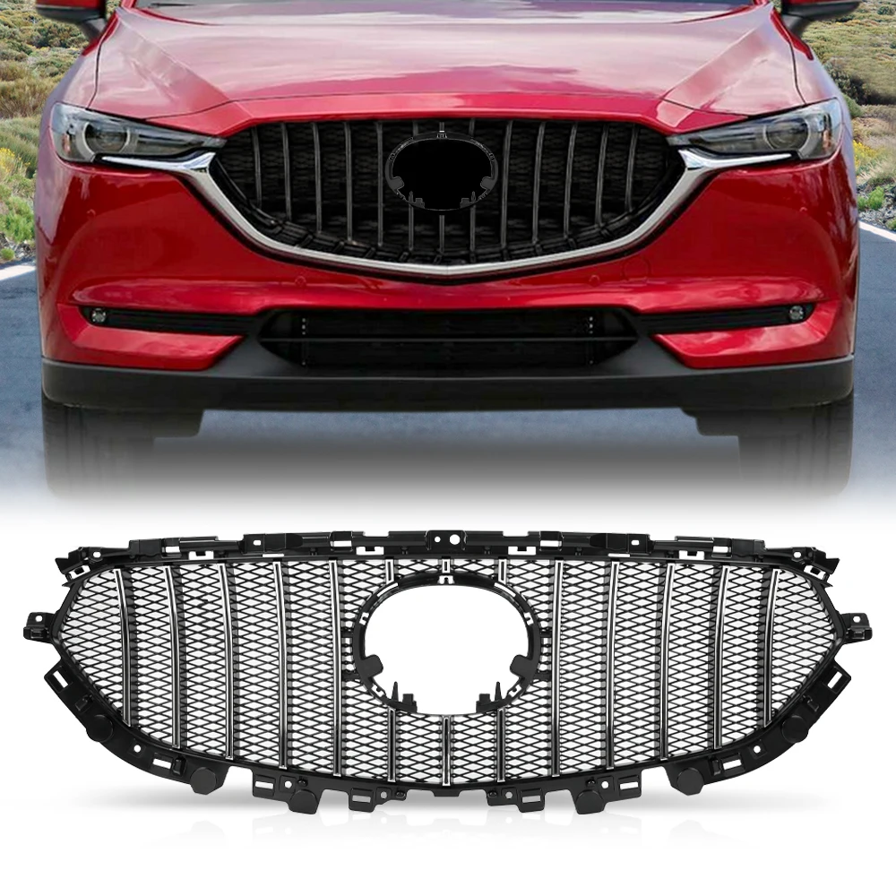 Front Grille Mesh Grill Vent Trim Bar Abs Fit for 2017-2021 Mazda Cx-5 Cx5 Black Strong Durable Sturdy Car Exterior