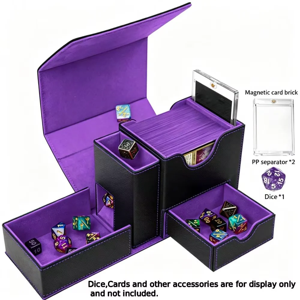 

D&D Dice Tower, Premium Leather Card Deck Box with Dice Tray, Card Storage Box with Window Magnetic Storage Box for Acrylic Dice