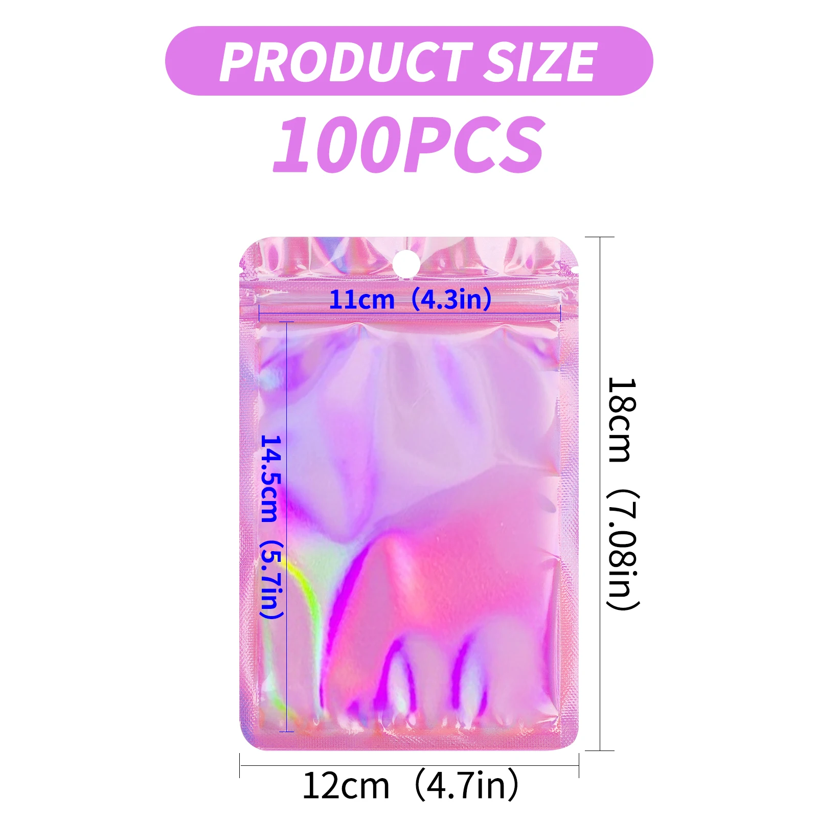 Laser blue Pink Ziplock bag 1 pack 100pcs Mylar foil ziplock bags Resealable packaging bag deodorant food storage bag