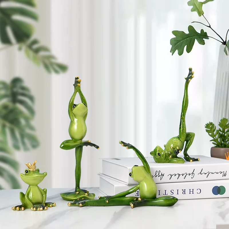 

Yoga Frog Figurines Funny Creative Yoga Pose Resin Frog Sculpture Desktop Ornament Art Crafts for Home Decoration