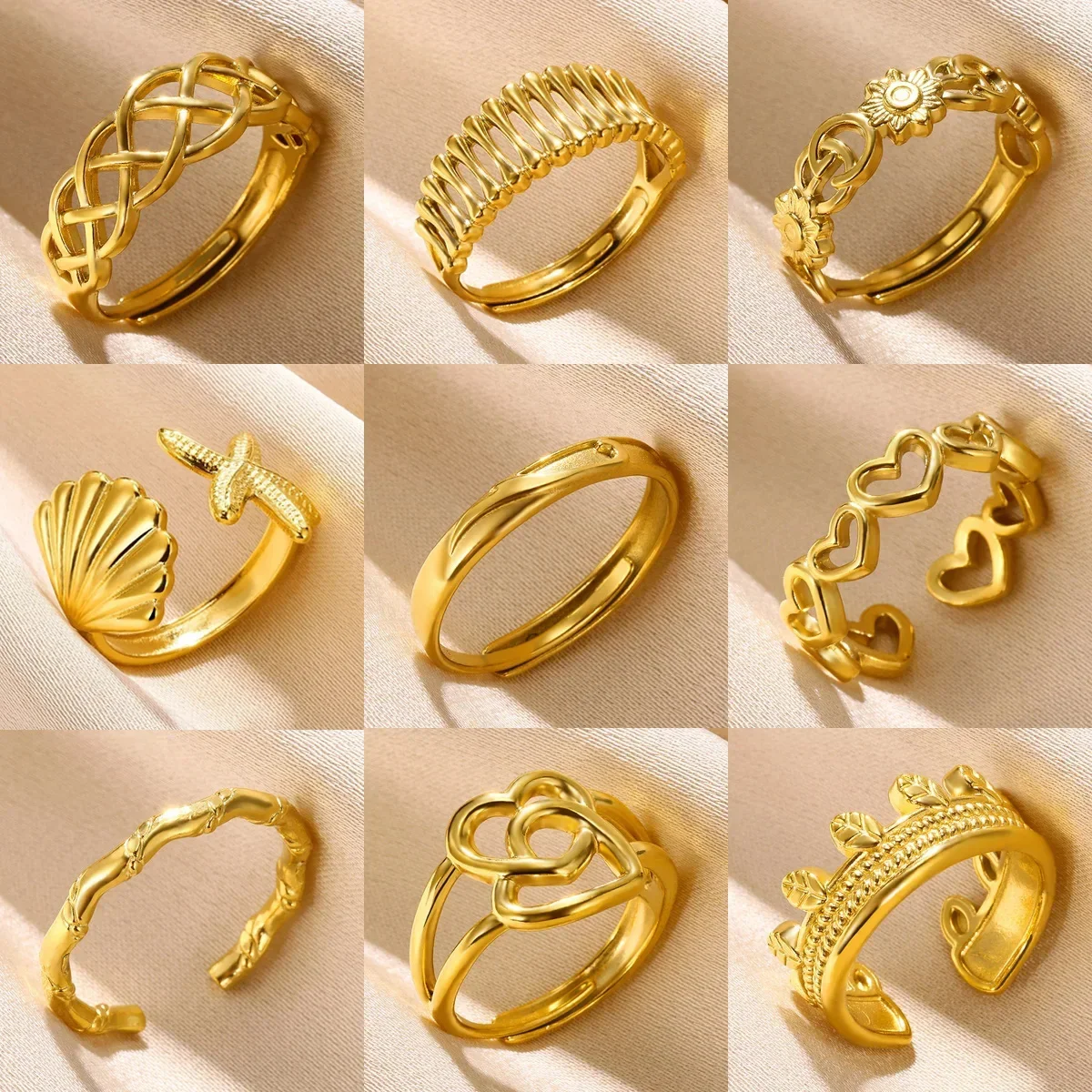 Bagues en acier inoxydable pour femmes, couleur or, bijoux de Couple, accessoire esthétique, anneau creux en relief Punk réglable