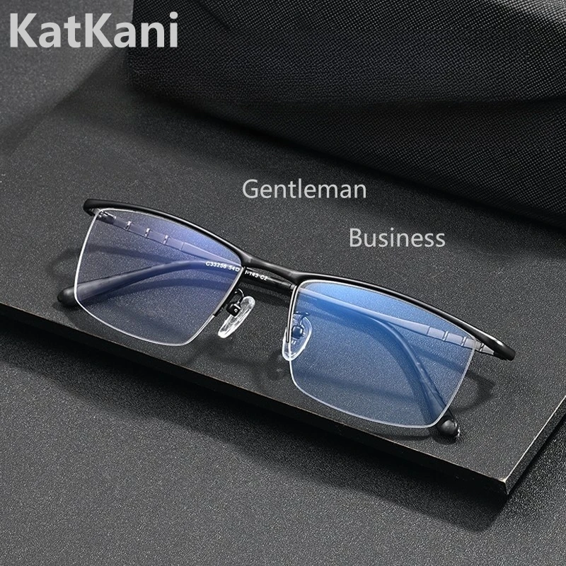 KatKani New Business Titanium Alloy Half Frame Light Texture Square Frame Optical Prescription Glasses Frame For Men 33256