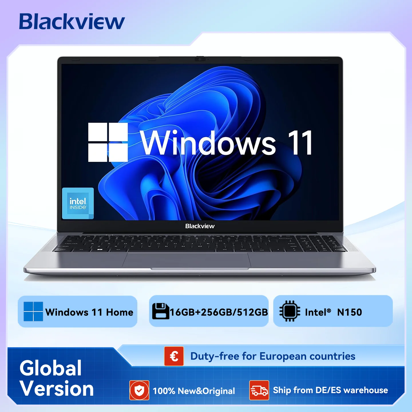 Blackview Acebook 6 laptop, laptopcomputer voor zakelijke studenten, quad-core N150, 16 GB DDR4 256 GB SSD, 15,6 inch FHD IPS TÜV-scherm