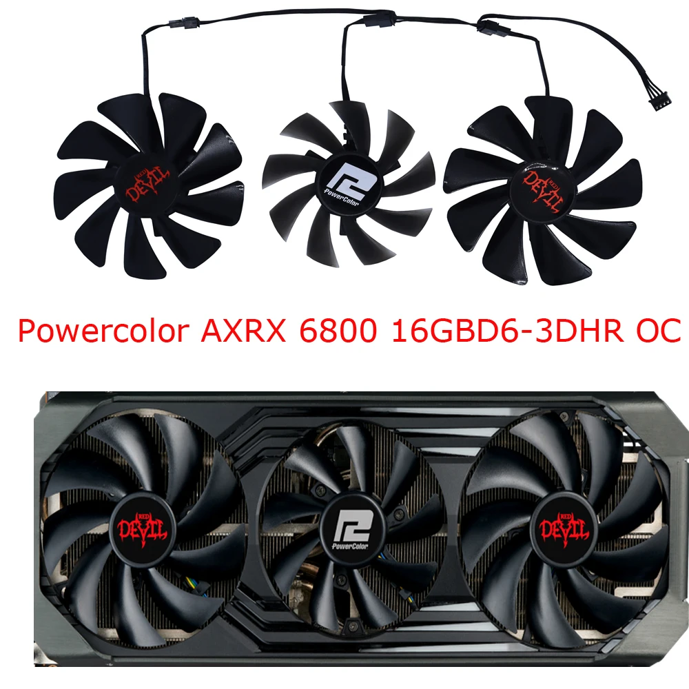 3Pcs/Set DIY GA91S2H GAA8S2U,Graphics Fan,GPU VGA Cooler,Grafikkartenventilator,GPU Kühler,Für PowerColor Red Devil RX 6900 XT,Für Powercolor AX RX 6950XT 16GB,Für Powercolor AX RX RX6800 16GB