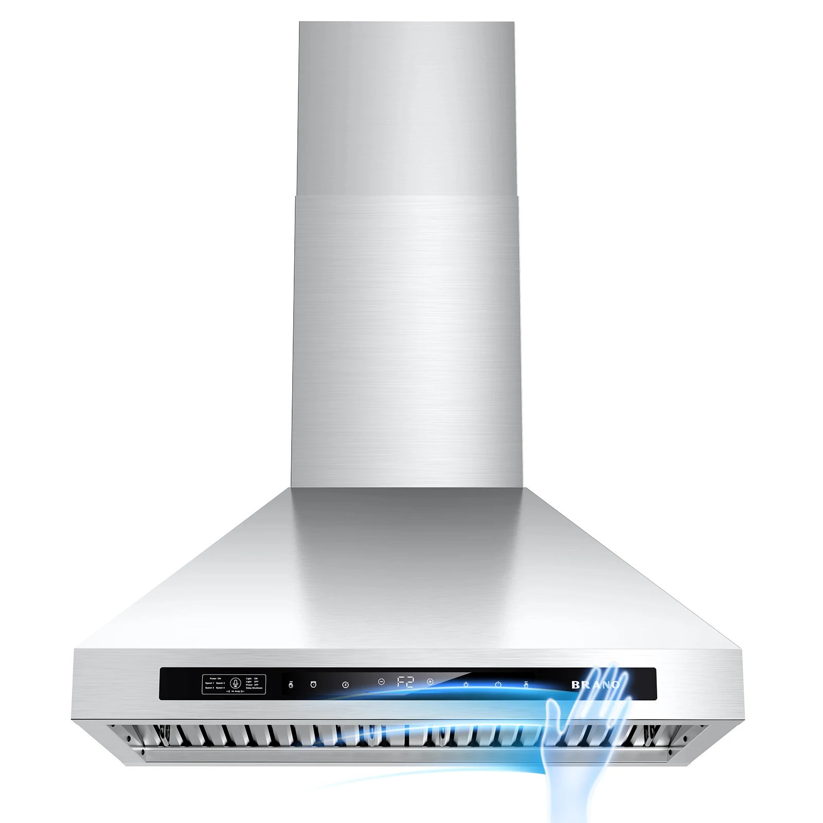 BRANO 36 Inch Wall Mount Range Hood 900 CFM, 【Voice, Gesture & Touch Control】, Ducted/Ductless Convertible, 4-Speed Fan, LED Lights, Timer & Delay Shutoff, Charcoal Filter Included
